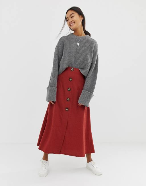 Asos button outlet front midi skirt