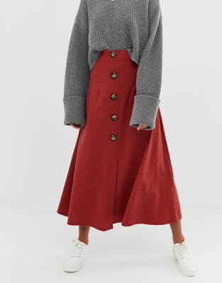 asos design midi skirt with button front