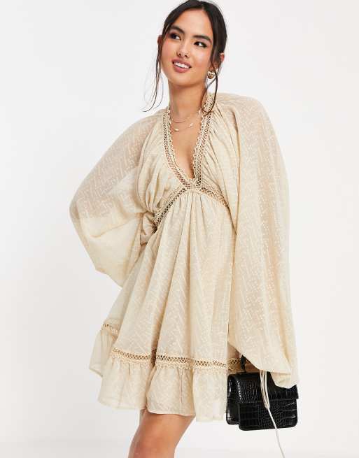 ASOS EDITION oversized wrap smock top with blouson sleeve in camel