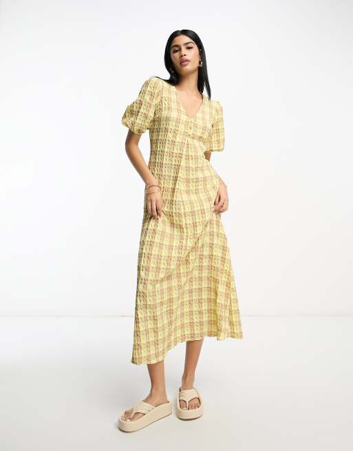 Yellow midi tea store dress