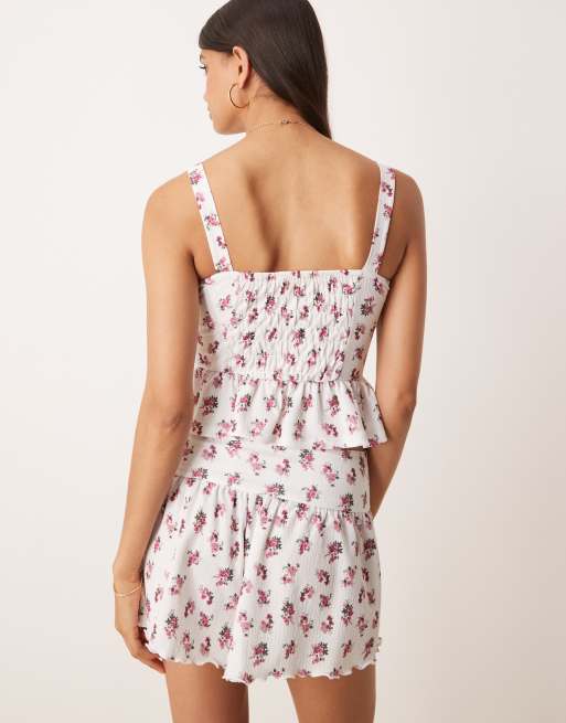ASOS DESIGN textured milkmaid cami corset top with frill hem in ditsy floral print , 4 of 4