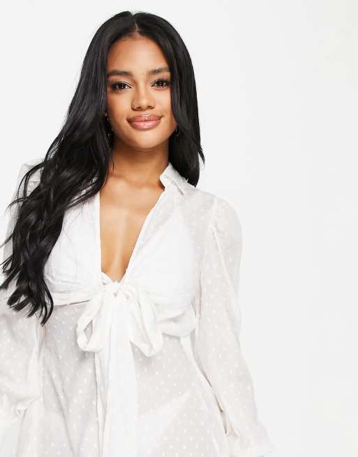 ASOS DESIGN textured mini beach dress in white, 3 of 4