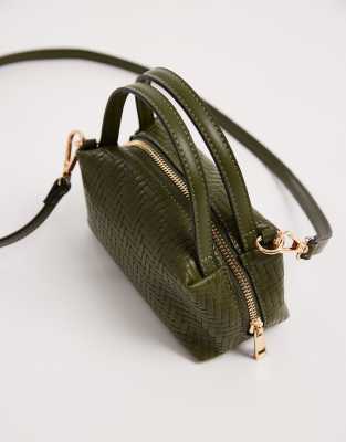 Asos Design Textured Mini Clutch Bag With Cross-body Strap In Green