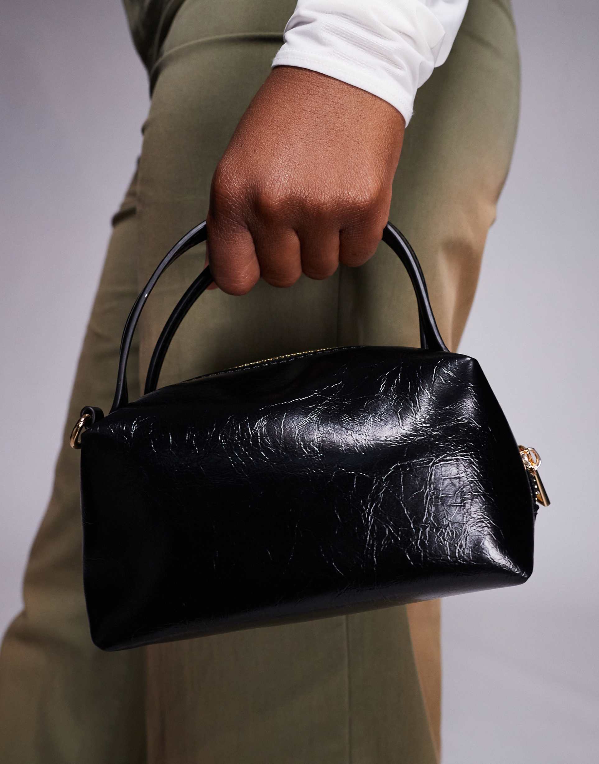 asos design textured mini grab clutch with cross body strap in black