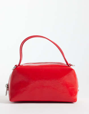 Asos Design Textured Mini Grab Cross Body Bag With Detachable Strap In Red