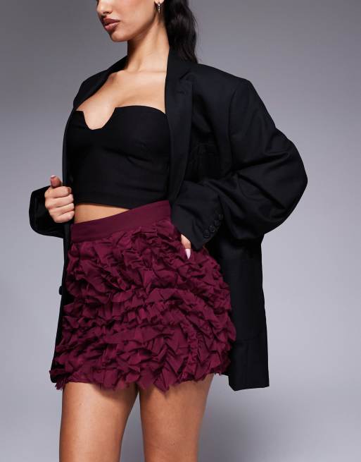 ASOS DESIGN textured mini skirt in burgundy | ASOS