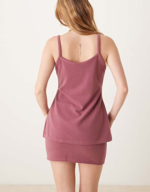 ASOS DESIGN textured mini skirt in washed burgundy (Part of a set), 5 of 5