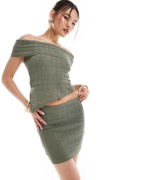 ASOS DESIGN textured mini skirt khaki - part of a set - view 1