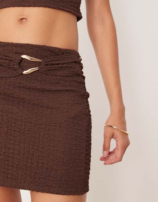 ASOS DESIGN textured mini skirt with trim detail in chocolate - part of a set, 5 of 5