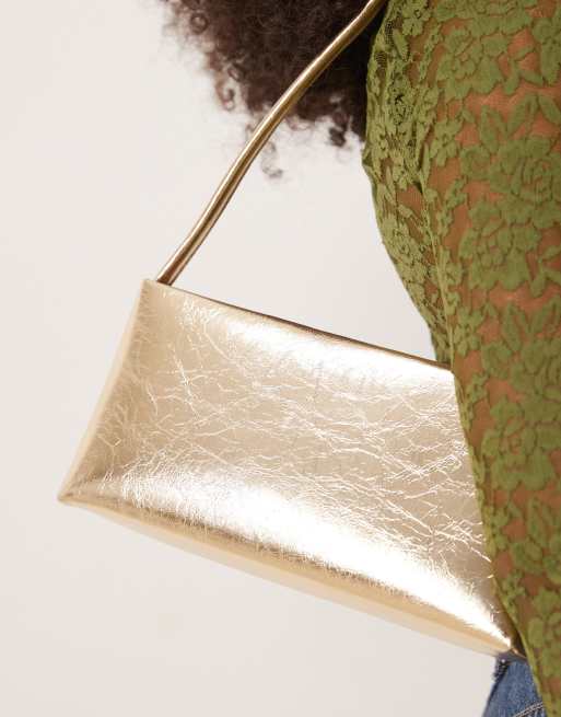 ASOS DESIGN textured minimal 90s shoulder bag in gold, 2 of 4