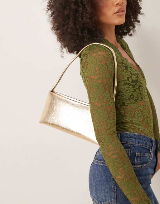 ASOS DESIGN textured minimal 90s shoulder bag in gold, 3 of 4