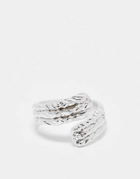 ASOS DESIGN textured molten wrap ring in silver tone - view 1