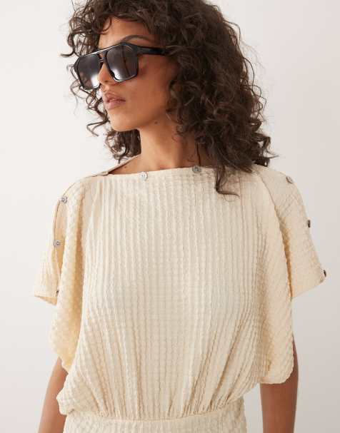 ASOS DESIGN textured multiway button top in ecru - view 1