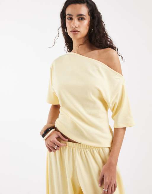 ASOS DESIGN textured off shoulder T-shirt in buttermilk - part of a set, 3 of 4