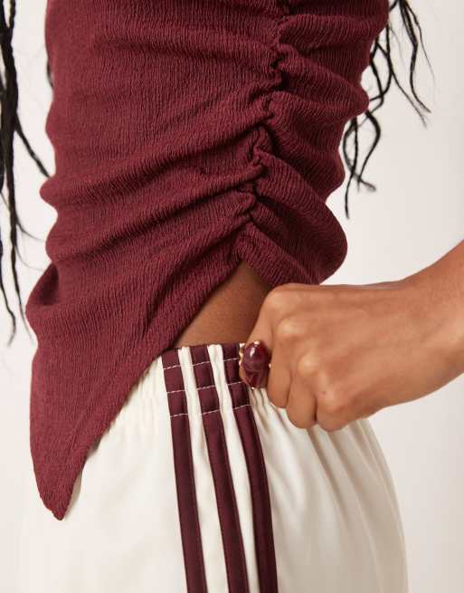 ASOS DESIGN textured one shoulder ruched top in burgundy, 4 of 4