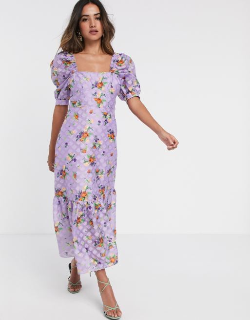 Asos Design Textured Organza Maxi Dress In Floral Print Asos