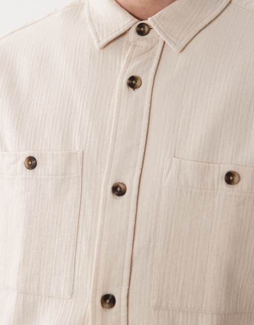 ASOS DESIGN textured overshirt in beige, 5 of 5