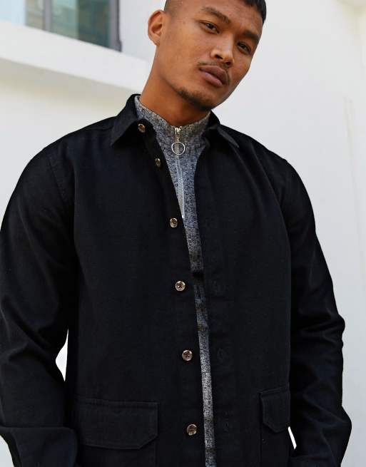 ASOS DESIGN textured overshirt in black | ASOS