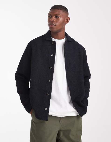 ASOS DESIGN textured boucle overshirt in black