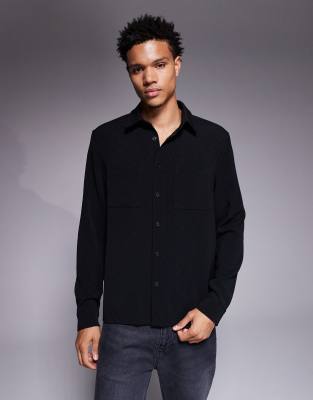 Asos Design Textured Overshirt In Blue
