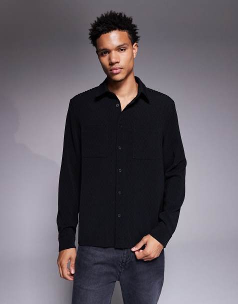 ASOS DESIGN textured overshirt in black - view 1