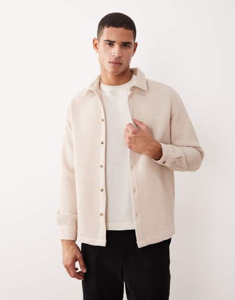 ASOS DESIGN textured overshirt in neutral - view 1