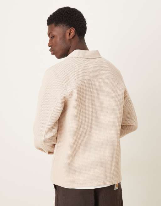 ASOS DESIGN textured overshirt in neutral, 3 of 5