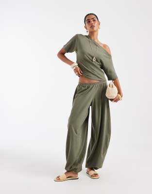 ASOS DESIGN textured oversized balloon trouser co-ord in khaki