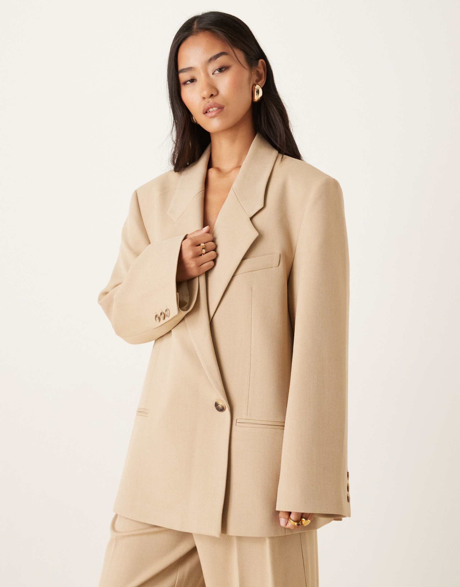 asos design textured oversized blazer in sand