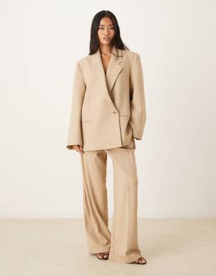 Asos Design Textured Oversized Blazer In Brown