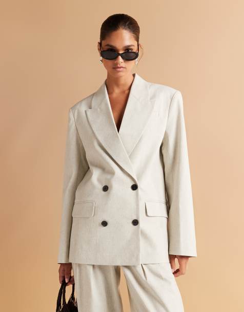 ASOS DESIGN textured oversized double breasted blazer in off white - view 1
