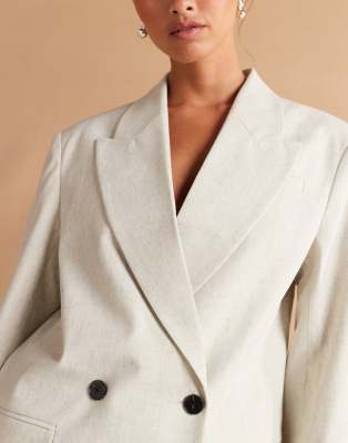 Asos Design Textured Oversized Double Breasted Blazer In White