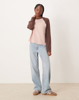 Asos Design Textured Oversized Raglan Long Sleeve In Pink