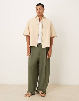 Asos Design Textured Oversized Shirt With Whip Stitch Detailing In White