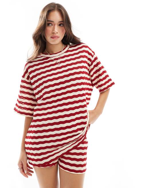 ASOS DESIGN textured oversized t-shirt in red stripe - part of a set