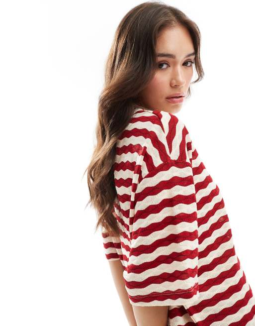 ASOS DESIGN textured oversized t-shirt in red stripe - part of a set