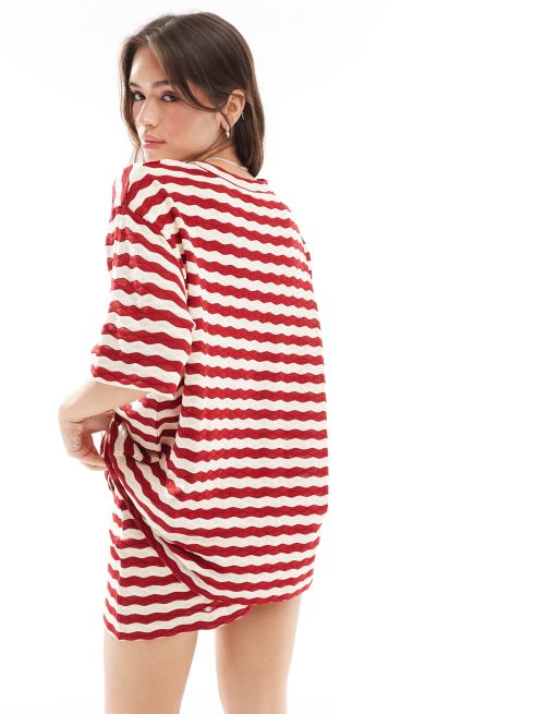ASOS DESIGN textured oversized t-shirt in red stripe - part of a set