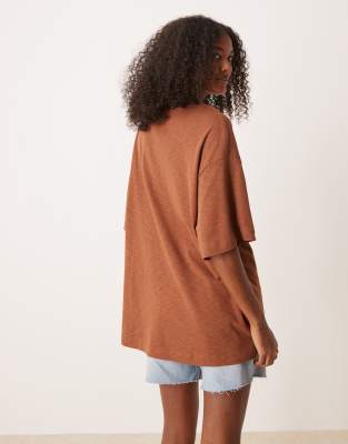 Asos Design Textured Oversized T-shirt With Ibiza Graphic In Brown
