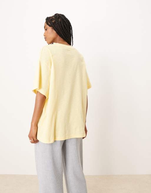 ASOS DESIGN textured oversized t-shirt with ibiza graphic in yellow, 4 of 4