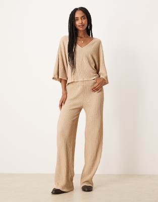 Asos Design Textured Oversized Wide Sleeve V Neck Top In Brown