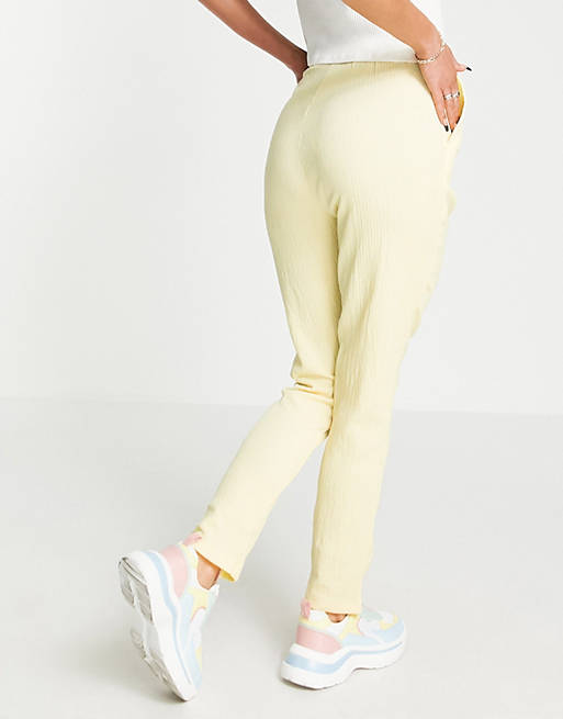  textured peg trouser with tie waist in lemon 