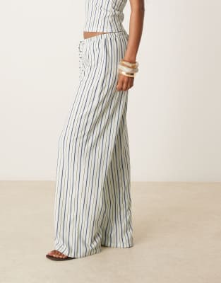 Asos Design Textured Pinstriped Wide Leg Mid Rise Pants