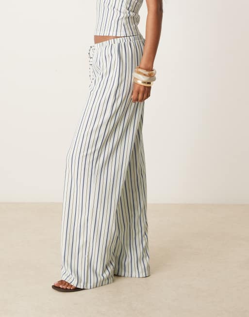 ASOS DESIGN textured pinstriped wide leg mid rise pants in ivory - part of a set, 2 of 5