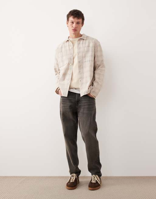 ASOS DESIGN textured plaid overshirt in beige, 2 of 5