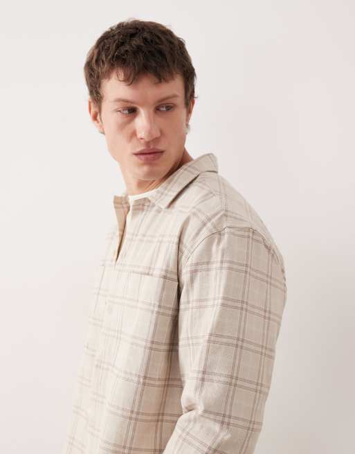 ASOS DESIGN textured plaid overshirt in beige, 4 of 5