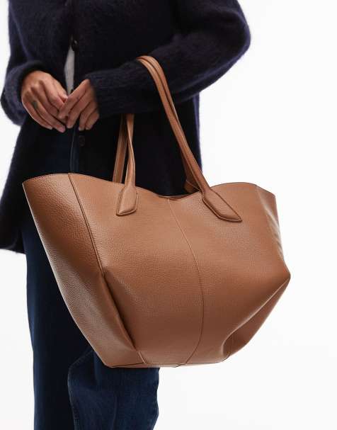 ASOS DESIGN textured PU tote vase bag with pinched corners in new camel - view 1