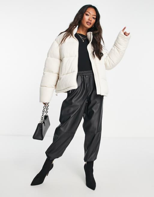 ASOS DESIGN textured puffer jacket in cream