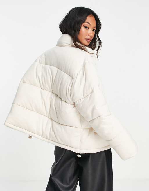 Asos design oversized jersey hooded puffer jacket in cream new arrivals