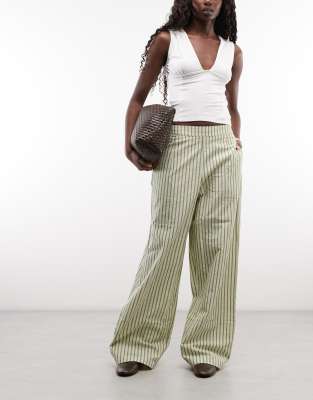 Asos Design Textured Pull On Straight Leg Pants In Green