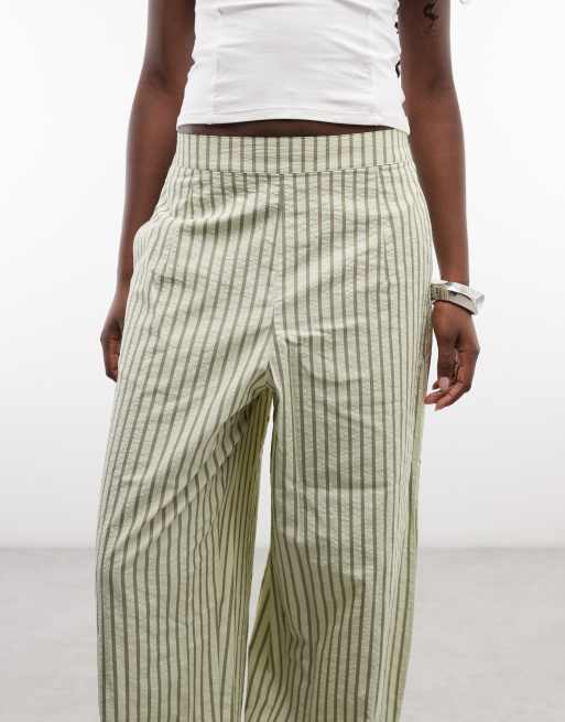 ASOS DESIGN textured pull on straight leg pants in khaki stripe, 3 of 5